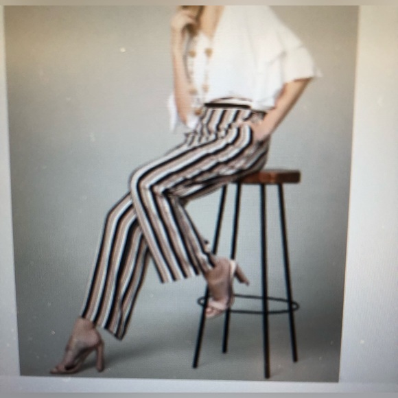MELANIE LYNE WIDE LEG PALLAZZO VERTICAL STRIPED ELASTIC WAIST PANTS no pockets - Picture 2 of 10